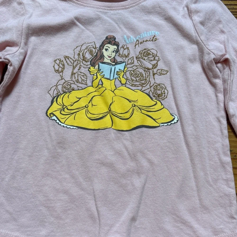 Disney Princess Belle Graphic Tee Kids Pink Excellent Long Sleeve SIZE 4T‎